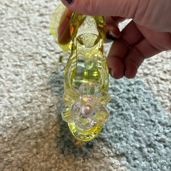 Glass Stiletto Bow Flower High Heel Shoe Ornament NEW Green Christmas Cinderella - Picture 4 of 6